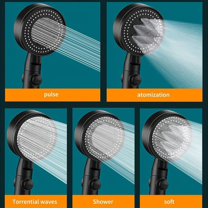 Pommeau de douche 5 modes avec booster réglable - noir