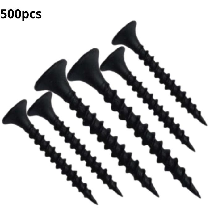 Lot de 500 Vis Noires Haute Résistance - Vis à Bois et Placo à Tête Fraisée - Acier Phosphaté Anticorrosion - Idéal pour Menuiserie, Cloisons et Travaux de Rénovation