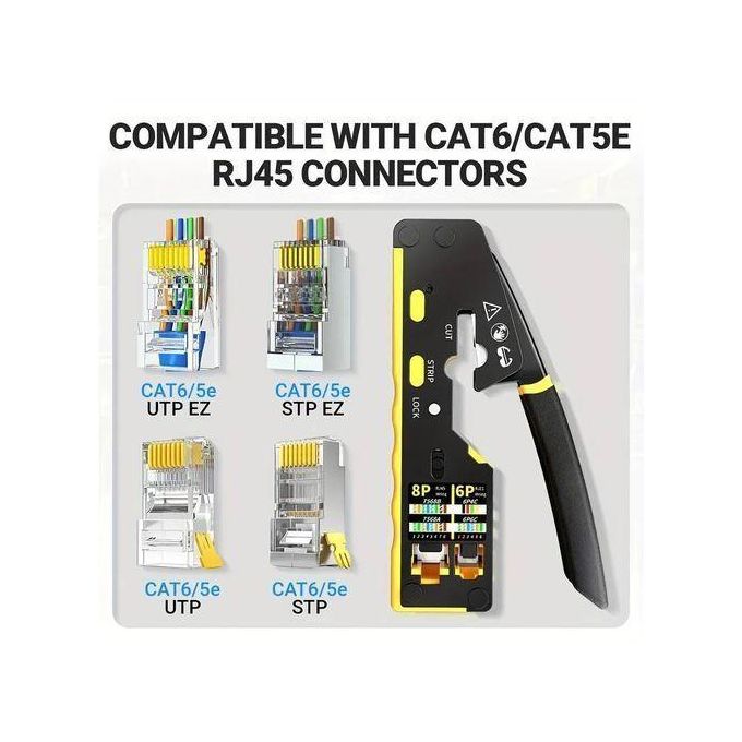 Pinces à câble de réseau multifonctionnelles, Outil de sertissage RJ45 avec dénudeur et coupe-fils
