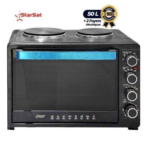 Starsat Mini Four Électrique À Micro Onde 50 L Avec 2 Plaques Chauffantes - Tourne Broche - Plateau - Grill - Minuteur Full Option - Energy Saving 70% D’Économie