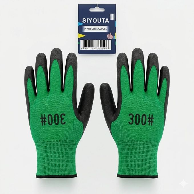 Gants de Travail Professionnels SIYOUTA 300- Haute Visibilité Vert & Noir - Revêtement Latex Anti-Dérapant - Protection Confortable pour BTP, Jardinage et Logistique